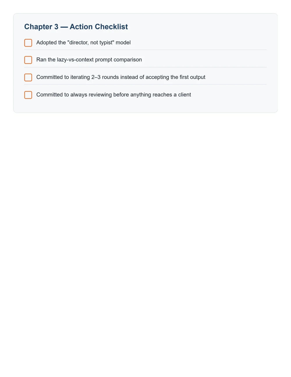 Playbook, p.16 — an action checklist closes each chapter.